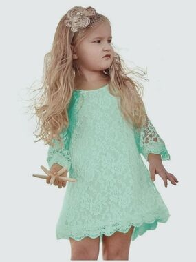 April Girl Size 10/12 Girls Mint Green Long Sleeved Lace Dress
